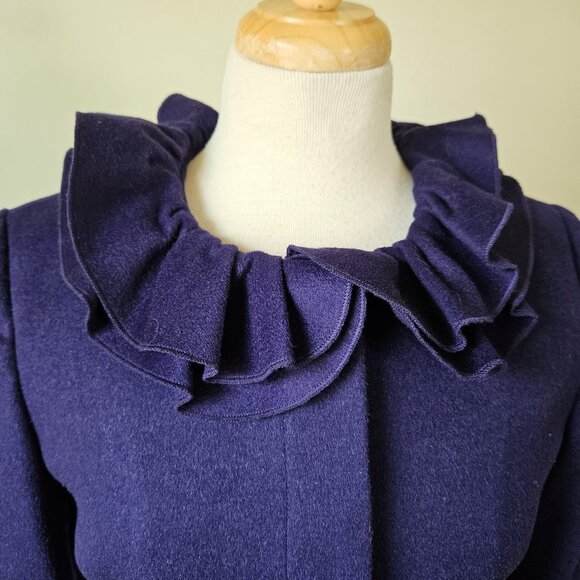 Boden Cashmere/Wool Royal Purple Ruffle Collar Jacket Blazer Lagenlook 12UK/8US - Picture 3 of 10